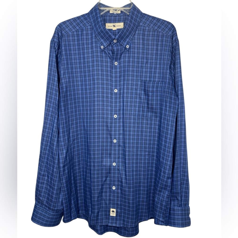 Onward Reserve Men’s Long Sleeve Button Down Shirt Blue Plaid Tailored Fit Large